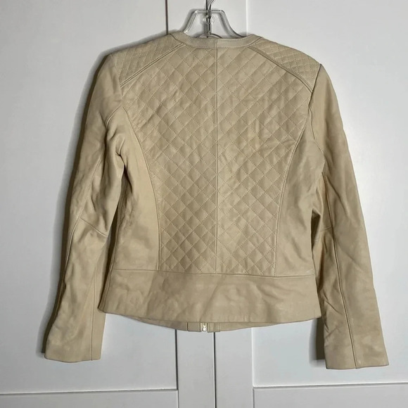 COLE HAAN Women's Jewel Neck Quilted Leather Jacket - Picture 3 of 14